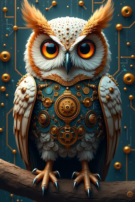 Steampunk owl print with programming details 