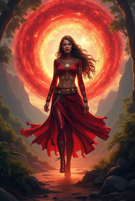 Make a piece combining the worlds of Wanda the Scarlet Witch and the indigenous Inga culture