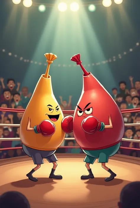 A cute penis who is in a boxing match with a giant angry black penis