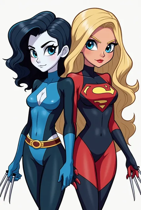  drawing style of Young Justice by Victoria Howlett ,  daughter of Wolverine and Lilith the demon queen,  looking like Alexandra Trese ,  with white skin and dark blue eyes and s in Young Justice.  with their boyfriends who are Aqualad (Kaldurahm )  and Su...