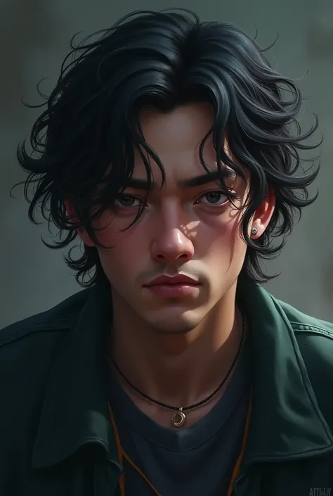 Create art based on the artistic style of Arcane animated Netflix series created by the company Riot Games,showing the characters face and also with wavy hair and dark circles under the eyes of men