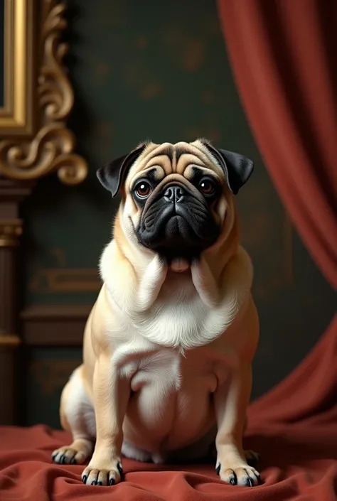 Pug imitating baroque painting in high resolution in 4k