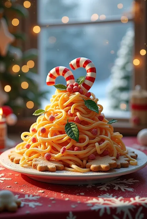  An image that says "GAMELL Noodles and cookies" With a Christmas style 