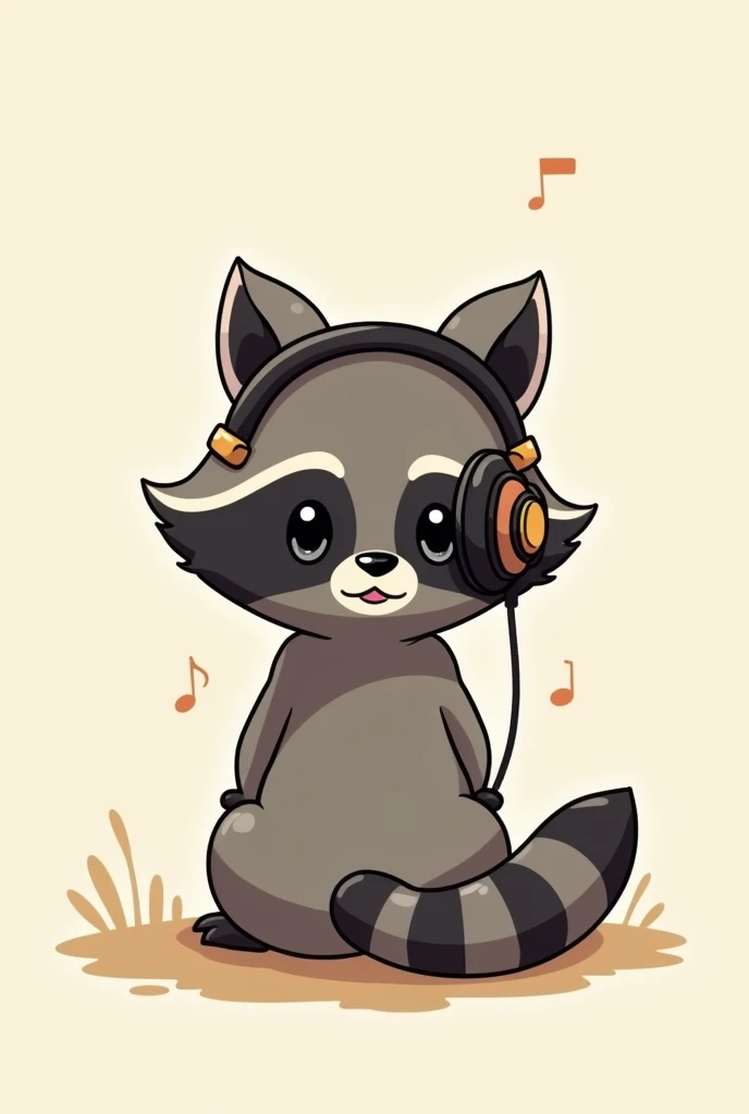  Backless cartoon of a Raccoon sitting in front, listening to music with headphones  