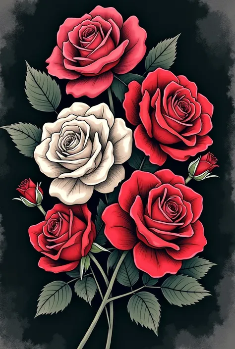 Create an art based on the old-school tattoos of a bouquet of roses