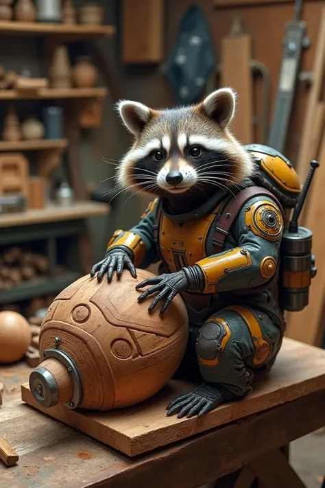 A Rocket from Guardians of the Galaxy working in carpentry