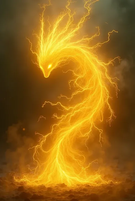 smoke-like creature ,  with a body made of glowing, electrifying yellow rays.