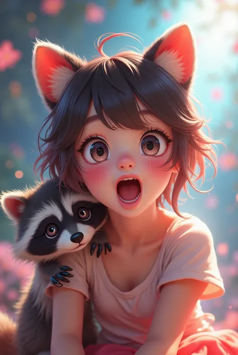  a girl, breasts, Open mouth, raccoon, vtuber 