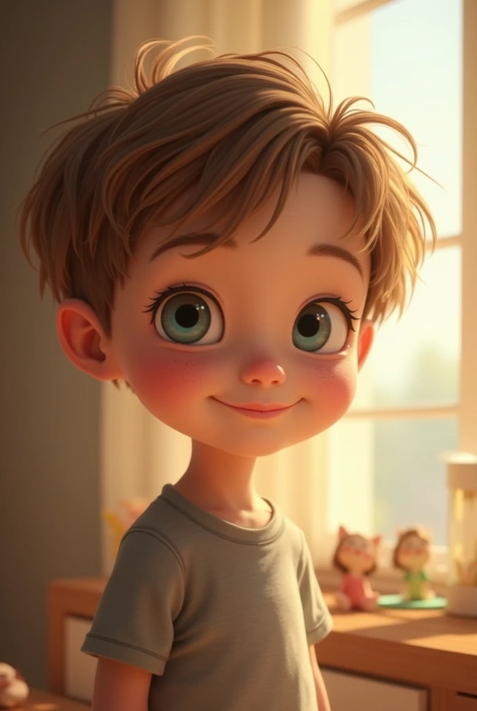  boy with lightbrown hair light blue eyes pale skin freckles somewhat skinny