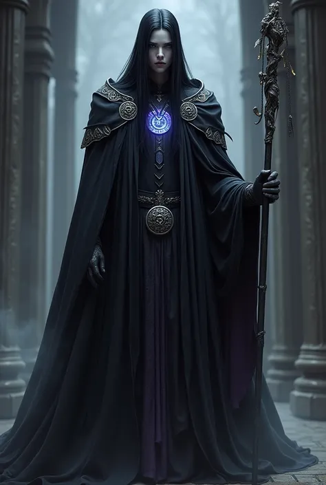 (photorealism:1.2), Create an imposing and dark man character called Lord Malakar. He is tall and slender, with an intimidating presence. His eyes are a deep gray, almost hypnotic, emanating an arcane glow. Her silver hair, Her hair is long, straight and b...