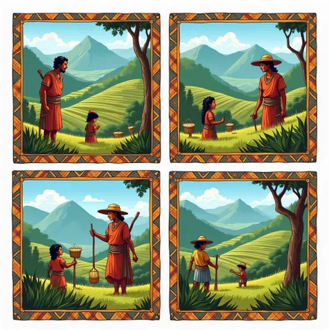 A 4 panel comic short story about the inca civilization agriculture with dialogue