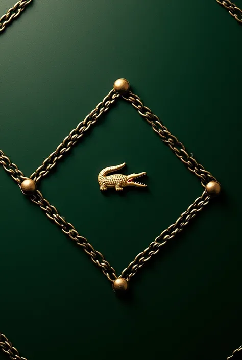 realistic. Raw.  Best Quality .  high definition. Diamond pattern  ( thin straight line gold and shiny)  with small Lacoste crocodile at each line intersection. Seamless. dark green background. 