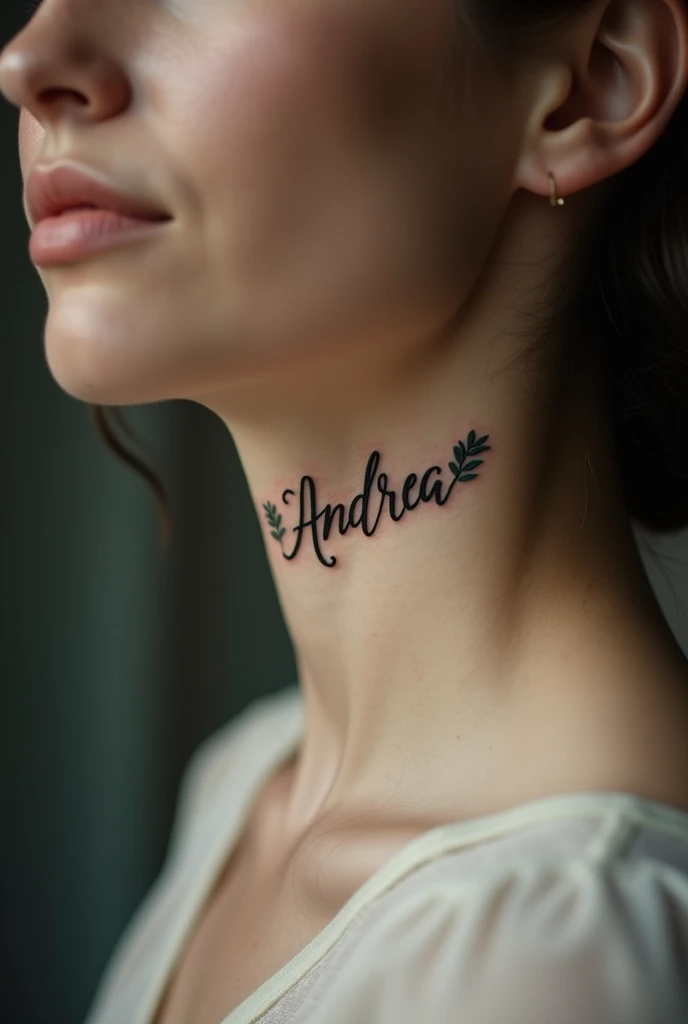 Andreas name tattooed on her neck 