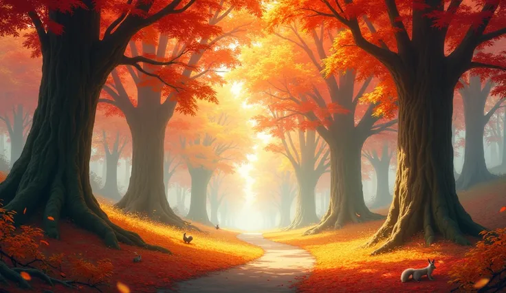 create an image of autumn in the forest