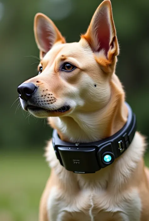 Create a dog collar with a button to press ,  also the on and off button and a speaker with GPS