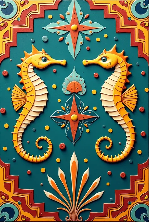  A tile design inspired by the movie Vibes de San Miguel de Allende, sea horses ,  Patterns  