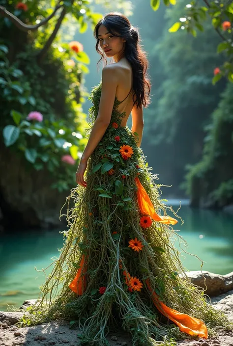 create a dress or gown that is made of trash representing the natures of the Philippines 