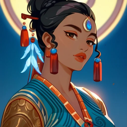 twenty five year old concubine with brown skin, brown eyes, full lips, and long black hair in an ancient chinese hairstyle, dres...