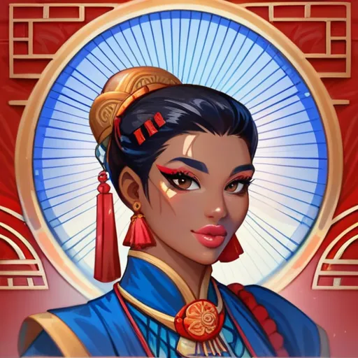 twenty five year old concubine with brown skin, brown eyes, full lips, and long black hair in an ancient chinese hairstyle, dres...