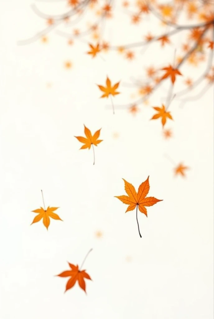 Create an image where 8 orange maple leaves fall on a white background