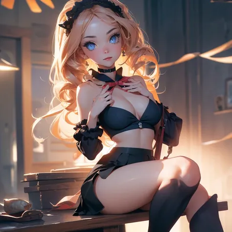 ((invite for sex))(masterpiece, best quality:1.4), absurdres, highres, ultra detailed, beautiful, (perfect face, detailed face, beautiful:1.3),(breasts exposed), no gloves) black pencil skirt, tight, over the knee skirt, thighhighs, thick thighs, thighs,Ga...