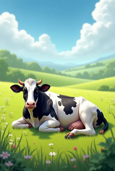 Cow lying on a pasture