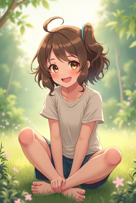 anime, happy, sitting,  smiling