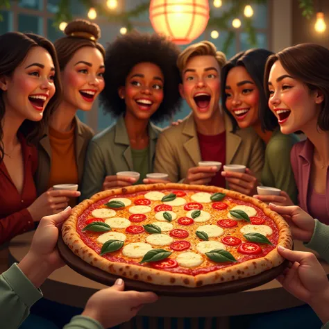 people enjoying an artisanal pizza