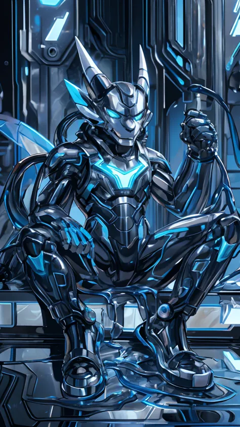 male, Synthesizer , metal silver slime body,  silver metallic sticky mucus , sticky skin ,sticky skin,Machine Tool , Android, Ratchet.Luminous body,male, network Hive. Full Body Mechanical Bodysuit . Mechanical Lion  . full-body photo . Liquid Metal Mecha ...