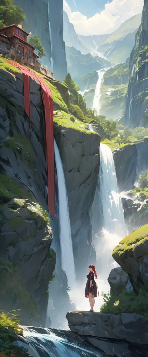 Picture of a waterfall in a mountainous area and the house at its top, vertical wall , 4 k, 8 K, , Ross Tran. Picturesque background , Beautiful matte painting, 4K Matte Paint,  detailed landscape — width 672 , Beautiful iPhone Wallpapers, Avatar Landscape...