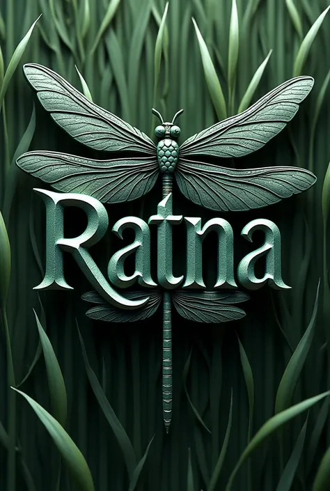 The 3D name uses dragonflies that contain grass, the color of the letters is Gothic, Name (RATNA)