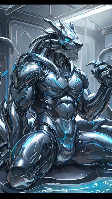 male, synthesizer , metal silver slime body,  silver metallic sticky mucus , sticky skin ,sticky skin,machine tool , android, bo...