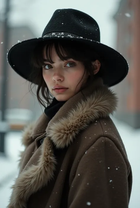 Anna Oginova in a coat and hat