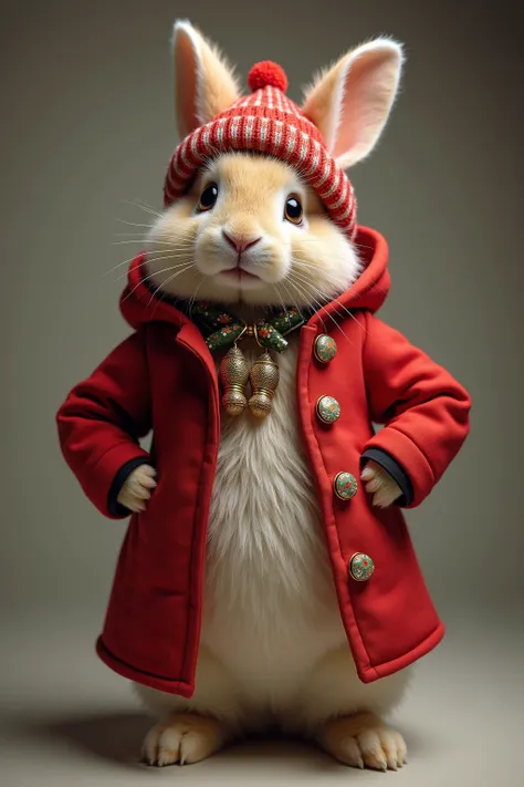 photorealistic portrait of Dressed animals - a ((fat)) (angora rabbit) performer,(Art by Agnes Cecile:1.2),(Christmas theme),(cute),(happy smile:1.2), (elegant),(hands on hips:1.5), high quality,(lovely) ,(intricate detailed Christmas motif accessories:1.5...