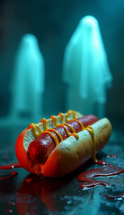 3. **「 Poisonous Hot Dog 」**:  Hot Dog Decorated with Colourful Ketchup and Mustard Are Poisonous々Shii。
4. **「Ghost of the Freezer 」**:  Frozen Sausage and Bacon Illuminated by Cold Light in the Freezer 。