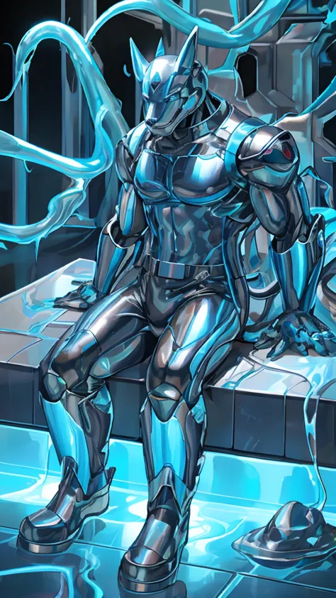 male, synthesizer , metal silver slime body,  silver metallic sticky mucus , sticky skin ,sticky skin,machine tool , android, 狗d...