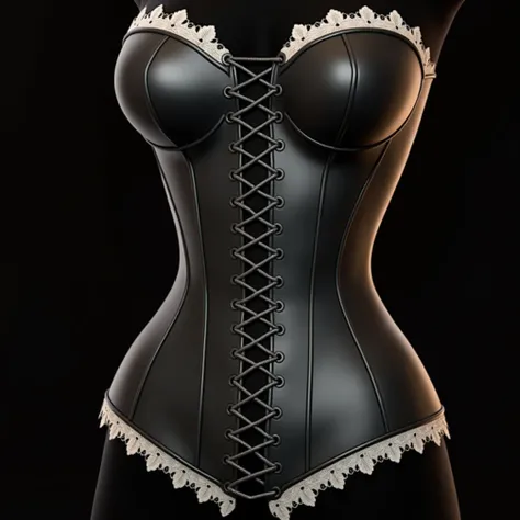  corset with a futuristic design  ( made of plastic sheets with carbon fiber,  nylon fibers , spandex, linen fabric , latex and Kevlar fibers) and Victorian style with floral lace details., lace-up fit .