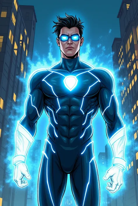 
  Secret Identity  :   Alex Vega  ,   a 30-year-old physicist  .

  Physical Description  : high,   with extremely sexy black hair  ,   bright blue eyes after transformation  .   He wears a luminous suit when he is Luminox  .

  Clothes and accessories  :...