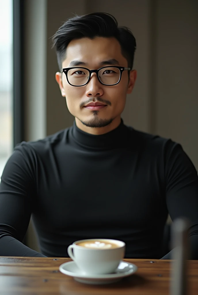 Change the face of the man in the picture to a handsome Chinese man，Wearing glasses