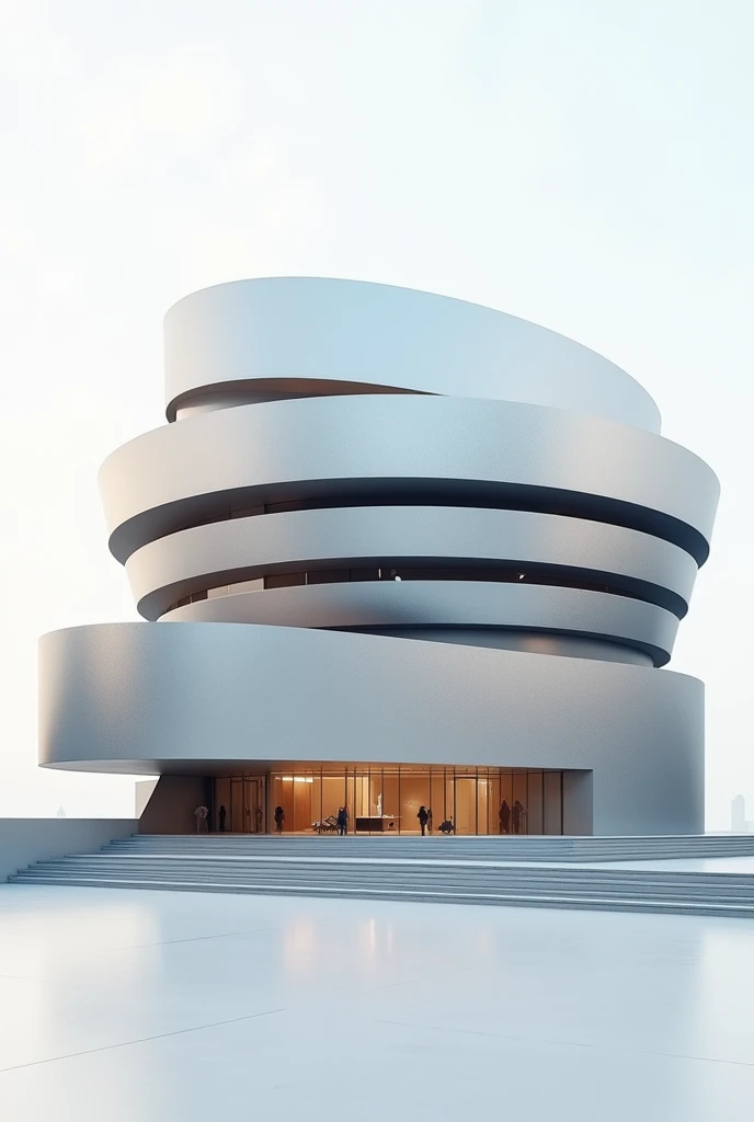 Create an image of the Solomon Guggenhein museum as if it were made of silver 