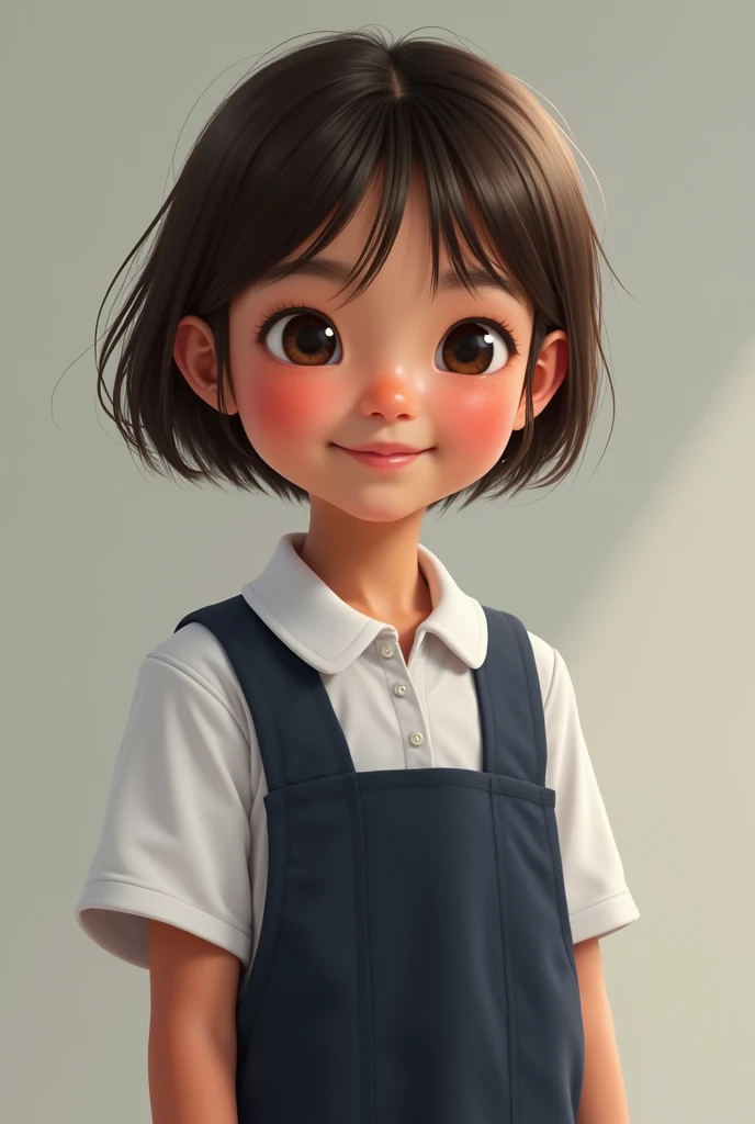 a realistic new zealand girl with short brown hair, wearing school uniform with sandals 
