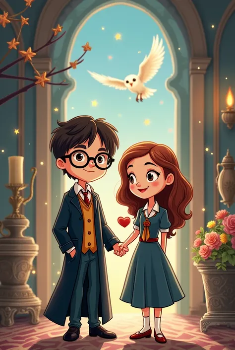 I want you to create a cartoon that combines Harry Potter and Bridgerton,  that is a bit simple for the cover of a birthday cake, You can be something emblematic of Bridgerton and a cartoon of Harry 