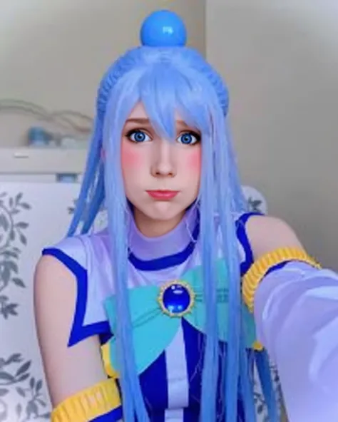 Konosuba aqua Beautiful light blue eyes turquoise hair beautiful face  appearance dark fantasy style