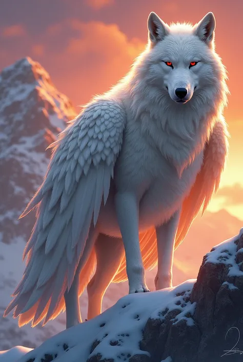 Create a red-eyed white wolf fused with an eagle 