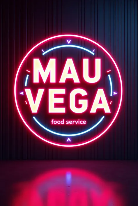 Neon circles and stripes that say Mau Vega 
Slogan Sauces and Condiments 
At the bottom say FOOD SERVICE
 A gallon of TOMATO, MUSTARD AND JALAPENO SAUCES