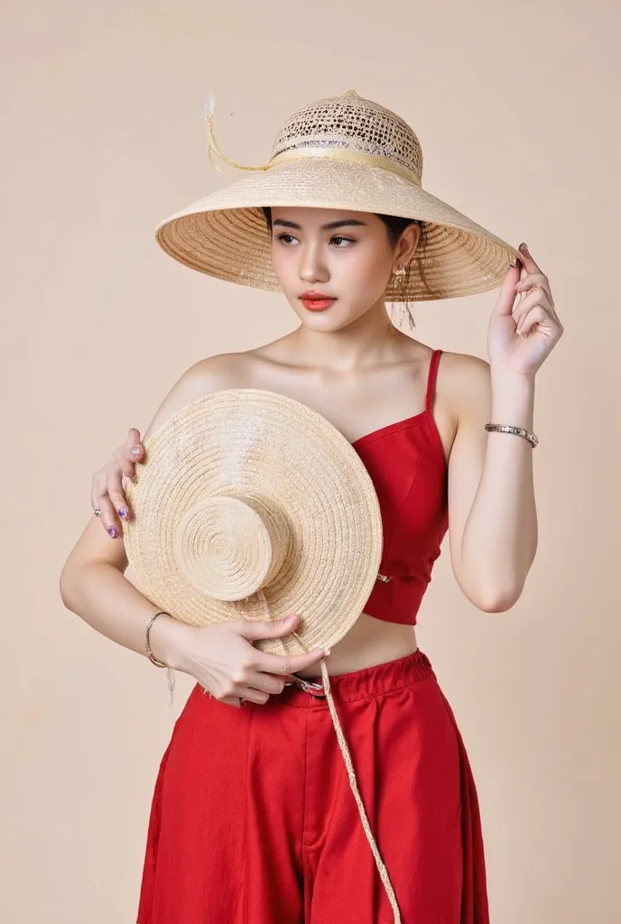 mymy, a tok composite photo of a ao dai posing at different angles, a vietnamese ao dai and vietnamese hat, perfect body, perfec...