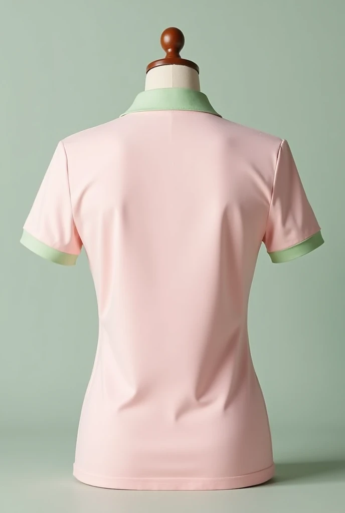 Create a photo of the back of a polo shirt for both men and women: light pink shirt with light green collar