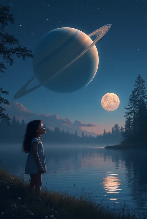 Girl looking at Saturns moons 