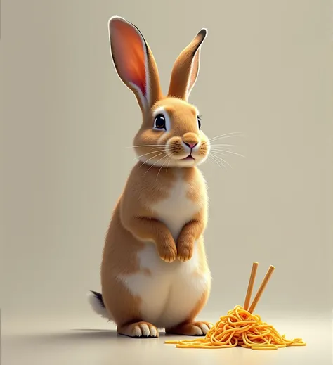  the IP image of a champion rabbit ， combined with noodles，The picture is atmospheric and simple 