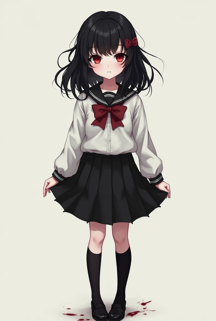 -Name: Emi Amari (甘利恵美)
-gender: Female
-Appearance:
+Chest-length Black Straight Layered Hair With Bangs 
+Dark Red Bow Clip
+Dark Red Eyes
+Pale Skin
+Japanese Schoolgirl Uniform
+Black Stockings 
+Japanese Black Uniform Shoes 
+5’8 Tall (175cm)
+A bit b...